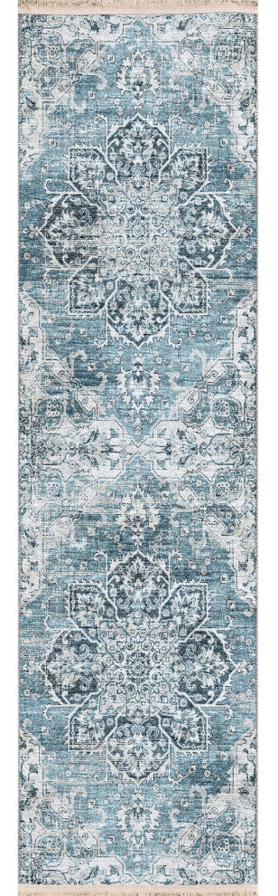 Indoor/Outdoor Marbella MB3 Denim Machine Washable 2'3" x 7'6" Runner Rug