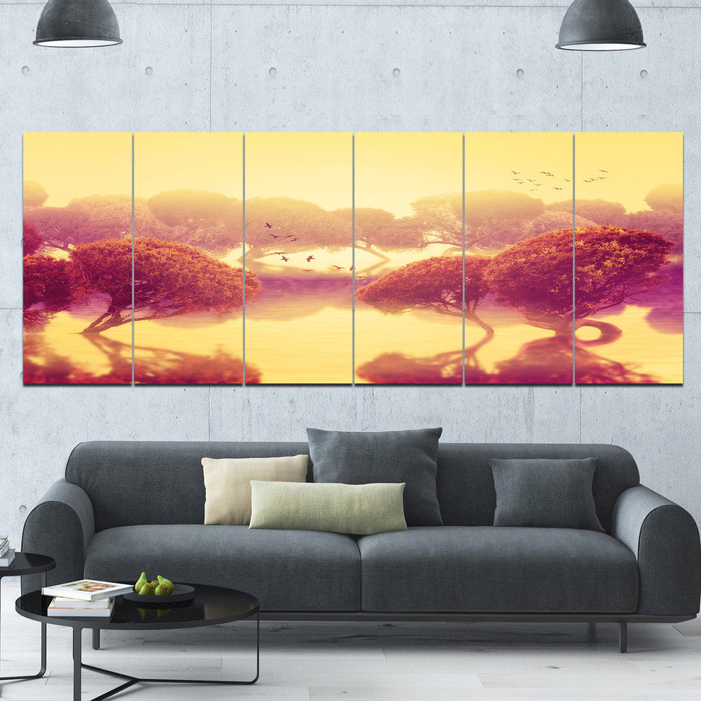 Peaceful Japanese Gardens, Landscape Canvas Art Print, 70"x28", 6 Panels