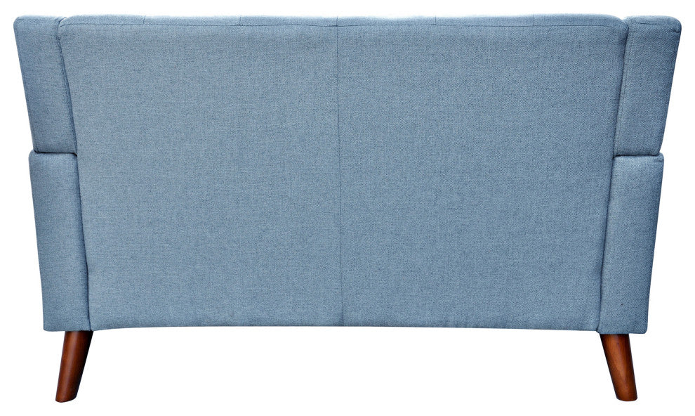 GDF Studio Evelyn Mid Century Modern Fabric Loveseat, Blue/Walnut