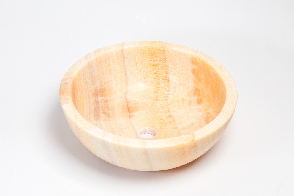 Natural Stone Vessel Bathroom Sink, Isidro Honey Onyx