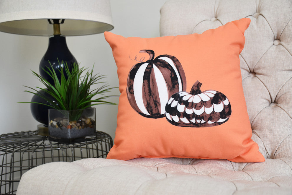 Pumpkin Duo 16" Orange Halloween Print Decorative Throw Pillow