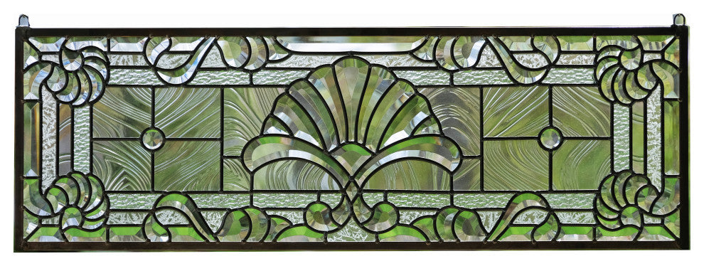 36" x 12" Stunning Handcrafted All Clear Stained Glass Beveled Window panel