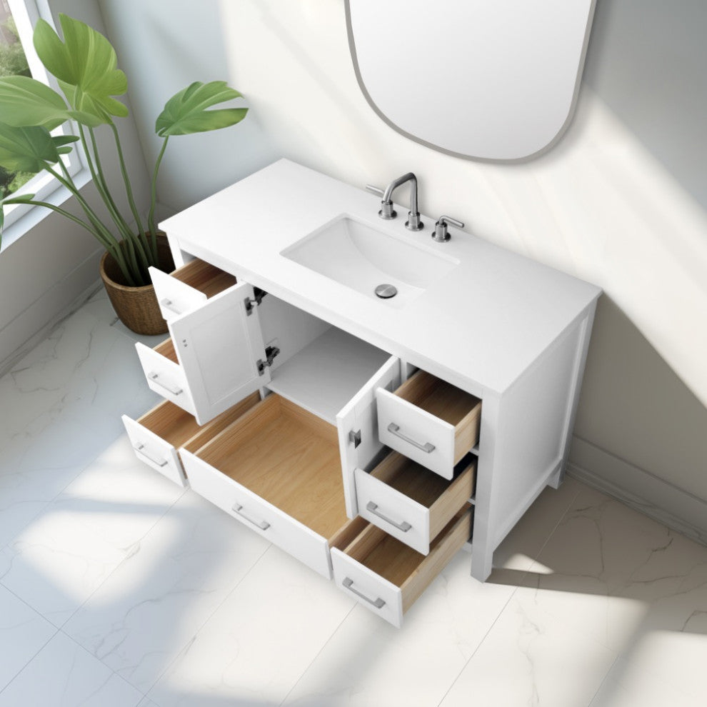 Vanea 48" Bathroom Vanity With White Quartz Top, White