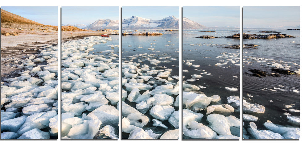 Sunny Morning in Arctic Spitsbergen, Landscape Canvas Art, 60"x28", 5 Panels