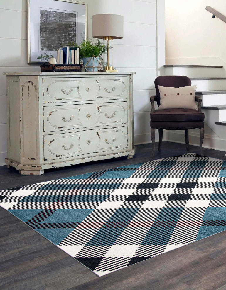 Aqua Kors Area Rug, Blue, 5'x7'