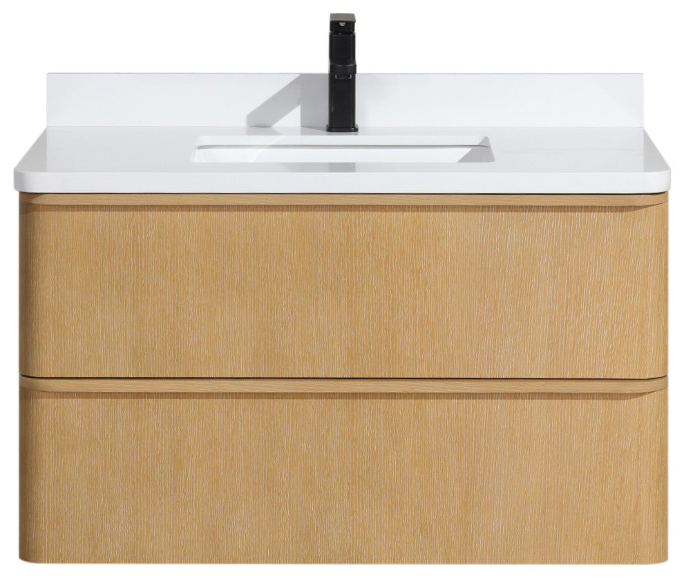Lucas Bathroom Vanity, Washed Oak, 36", Single Sink, Floating