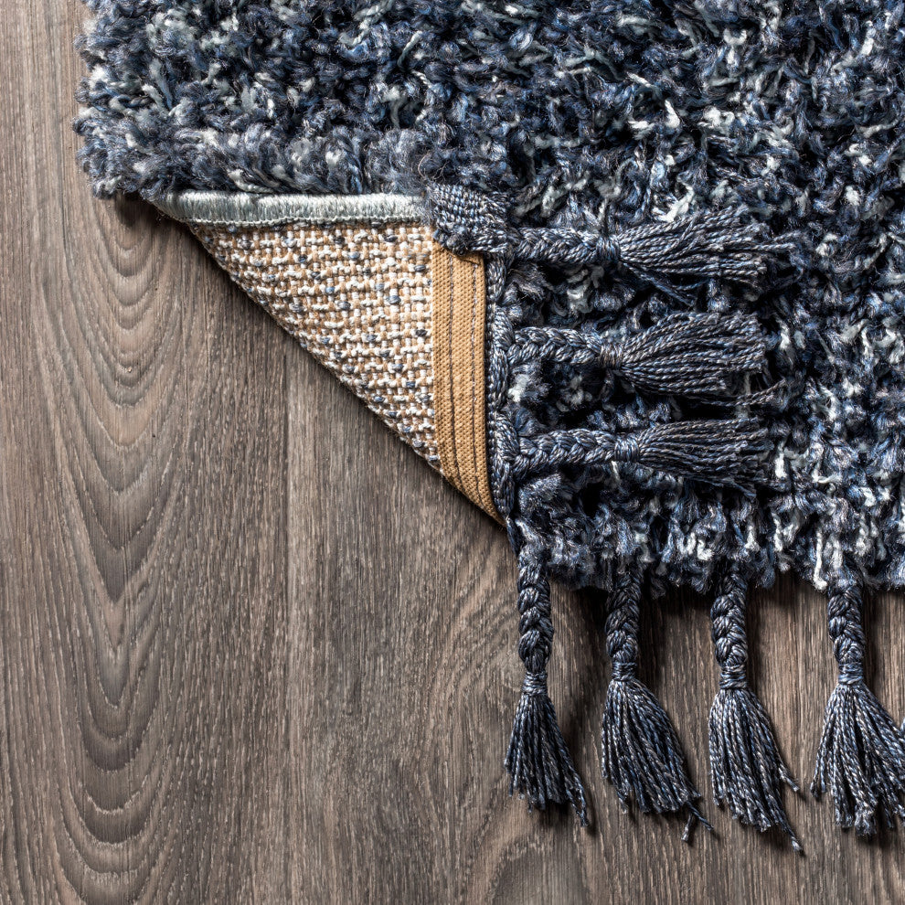 Mercer Shag Plush Tassel Area Rug, Denim Blue, 4 X 6