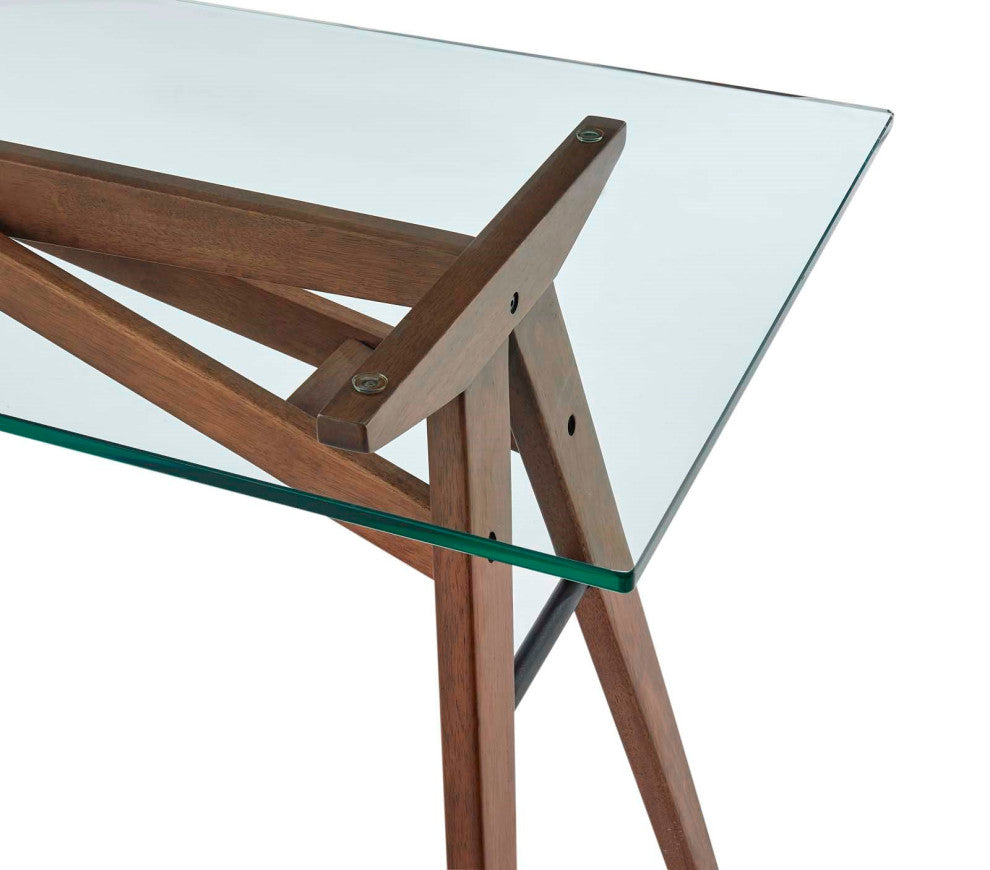 Computer Work Desk, Natural, Wood, Glass, Modern, Mid Century Home Office