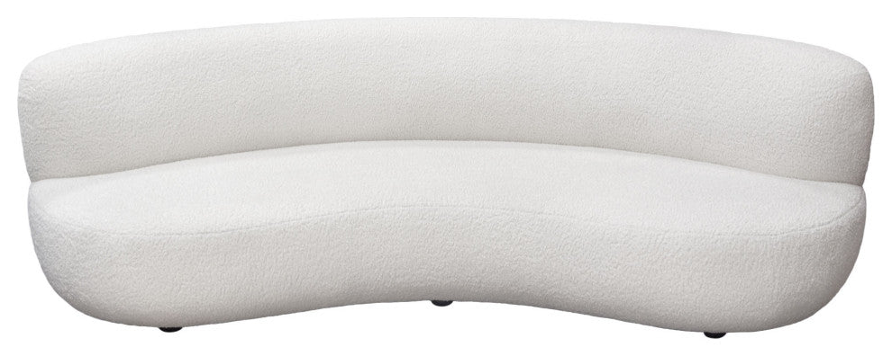 Simone Curved Sofa in White Faux Sheepskin Fabric