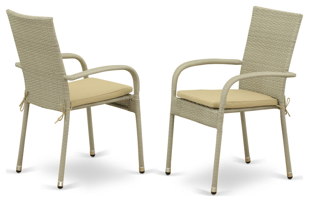 5Pc Outdoor- Natural Color Wicker Dining Set, Patio Table, 4 Armchair