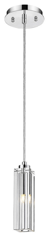 Solo 1-Light Polished Chrome Pendant With Square 4-Sided Cut Crystal Shade