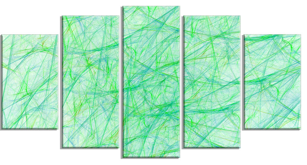 Clear Green Veins of Marble, Contemporary Canvas Art Print, 60"x32", 5 Panels