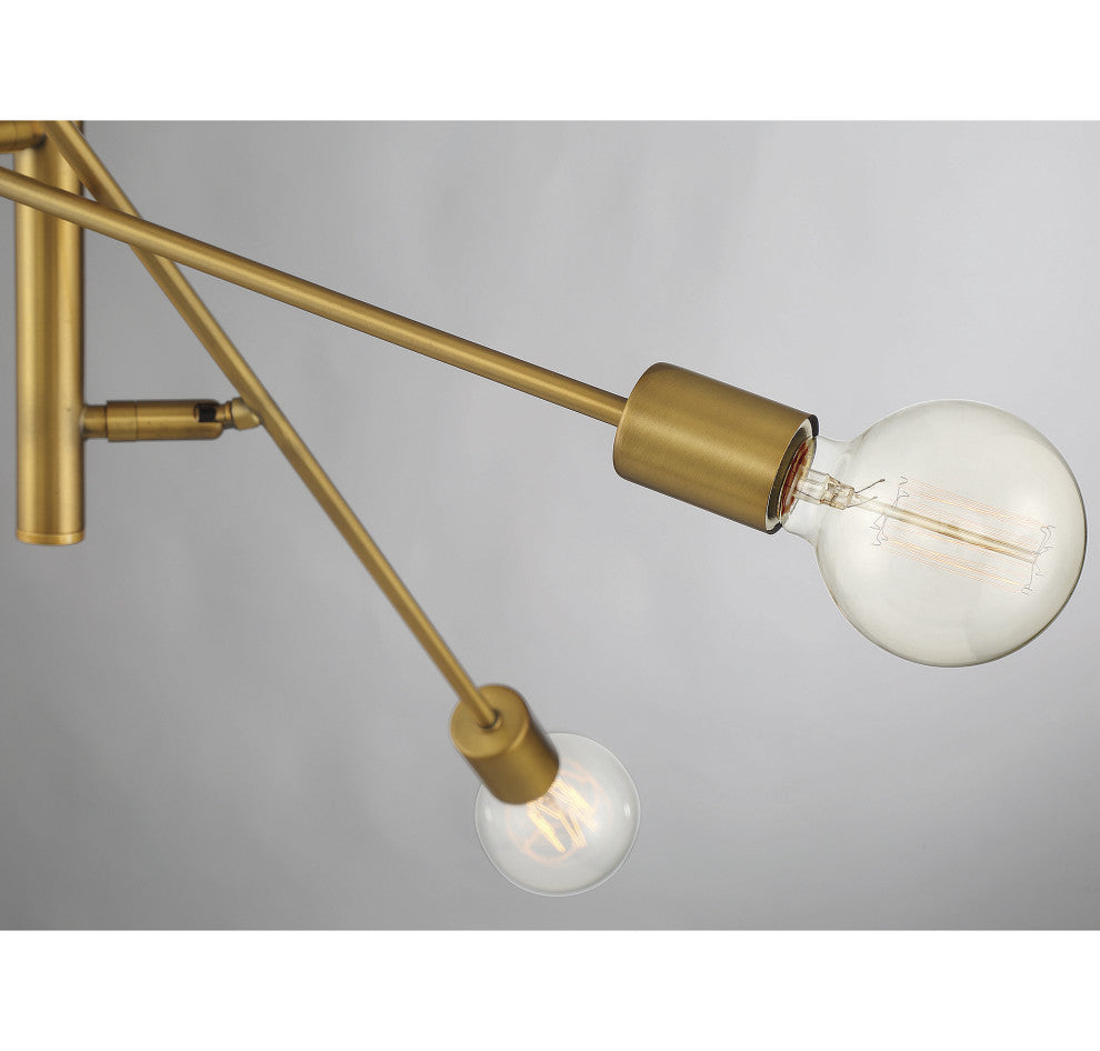 6-Light Chandelier, Matte Black, Natural Brass