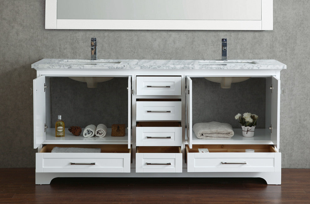 Newport White 72" Double Sink Bathroom Vanity, Mirror