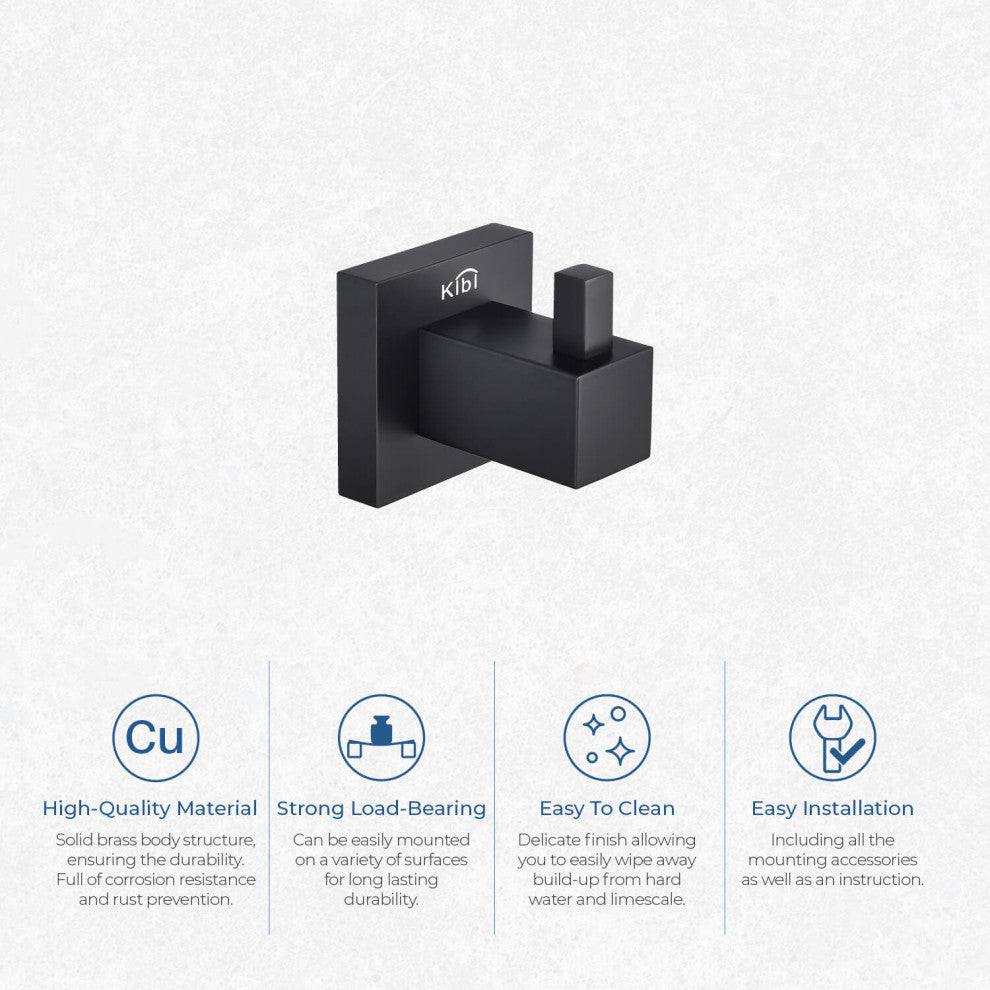 Cube Bathroom Robe Hook KBA1501, Matte Black