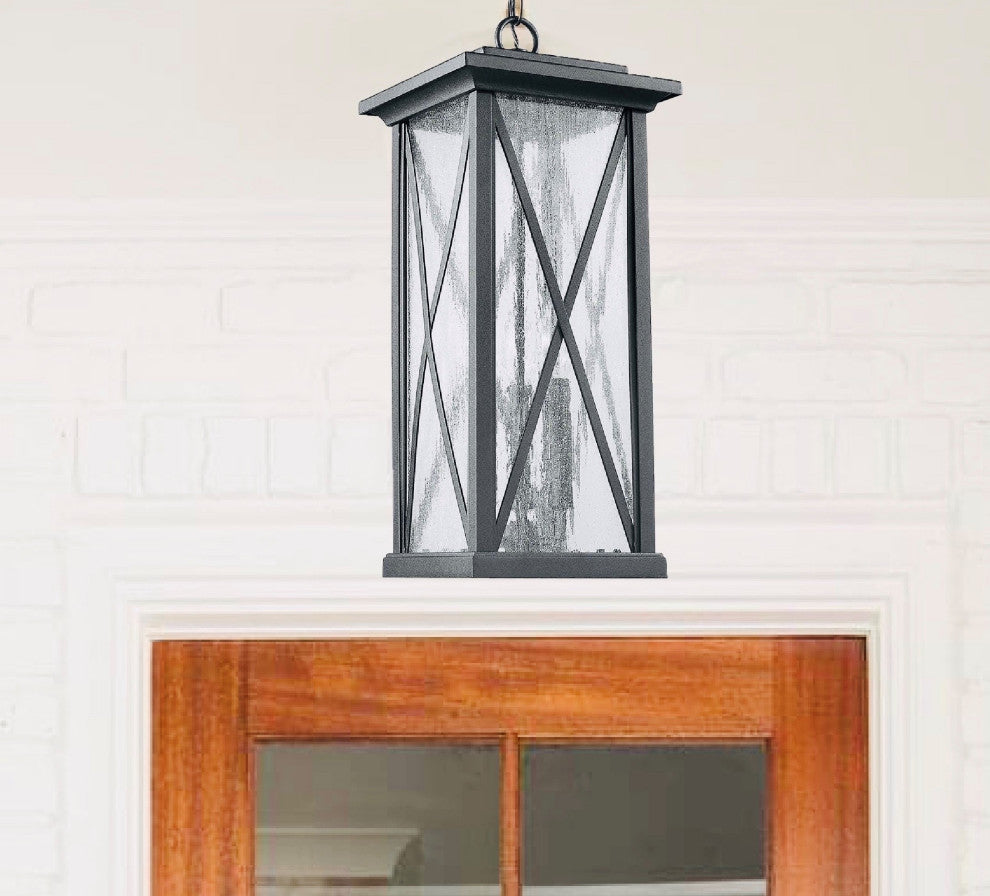 1 Light Aluminum Hanging Rectangle Outdoor Pendant in Black