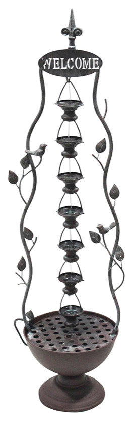 41" Tall Indoor/Outdoor Metal Hanging 7-Cup Tiered Floor Water Fountain, Bronze
