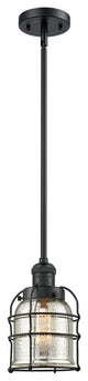 1-Light Small Bell Cage 8" Mini Pendant, Matte Black, Glass: Silver Mercury
