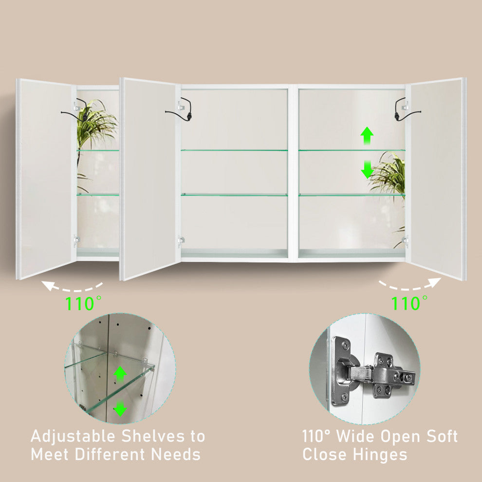 60 in.W x 30 in. H Aluminum Surface Mounted Medicine Cabinet with Mirrors