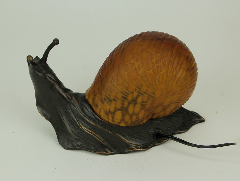 Amber Glass Art Shell Metal Snail Figurine Accent Lamp