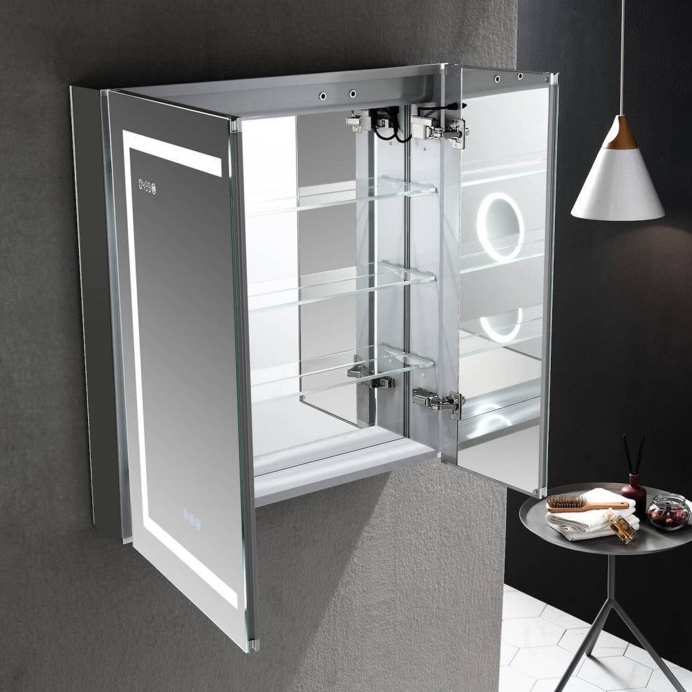 LED Medicine Cabinet With Defog, Dimmer, Makeup Mirror, Outlets, 30x32/3x