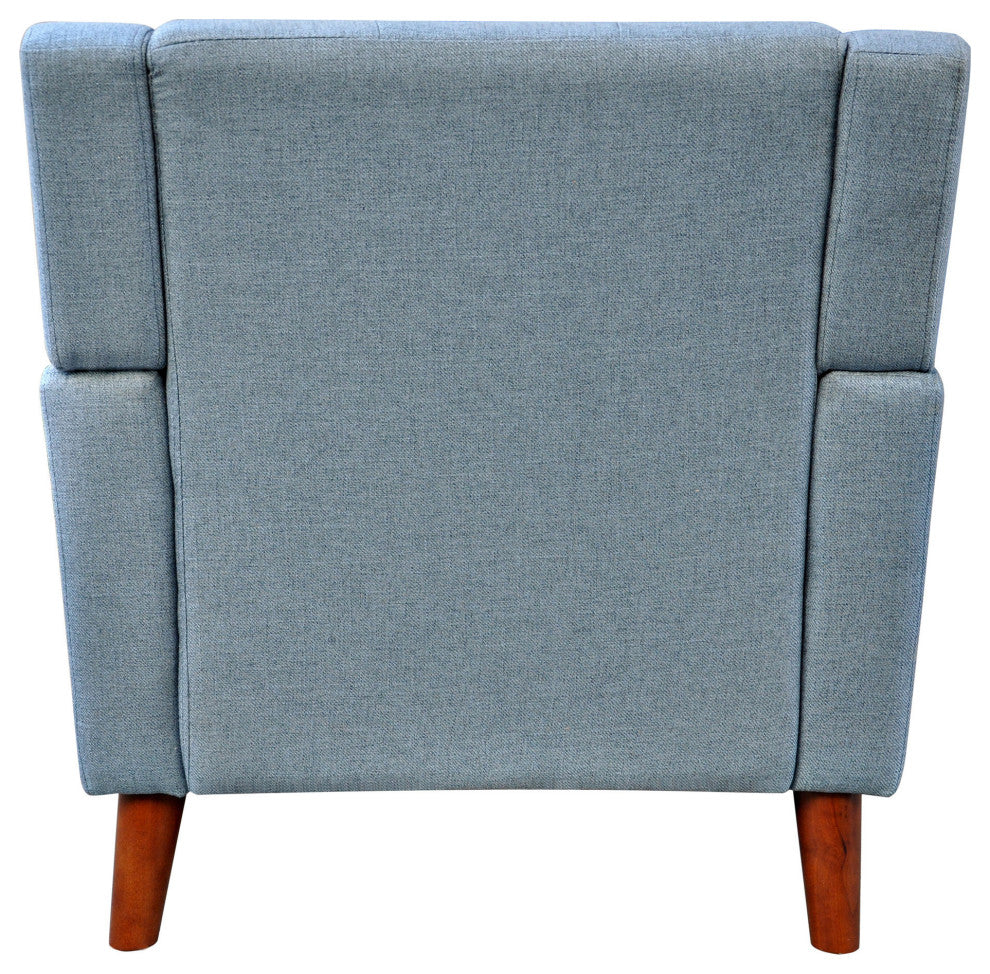 GDF Studio Evelyn Mid Century Modern Fabric Arm Chair, Blue/Walnut