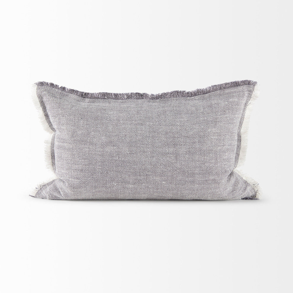 Thais 13"Lx21"W Gray Fabric Fringed Decorative Pillow Cover