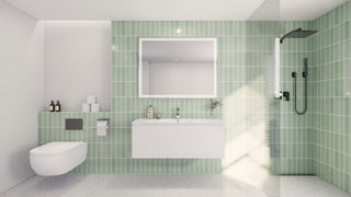 AIPO Wall-Mount Vanity Set With LED Mirror, Faucet, Drain, Matte White, 48" Sing