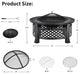 Costway 32'' Round Fire Pit Set W/ Rain Cover BBQ Grill Log Grate Poker