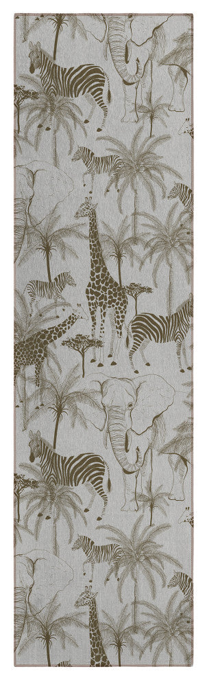 Indoor/Outdoor Tropics TC7 Grey Machine Washable 2'3" x 7'6" Runner Rug