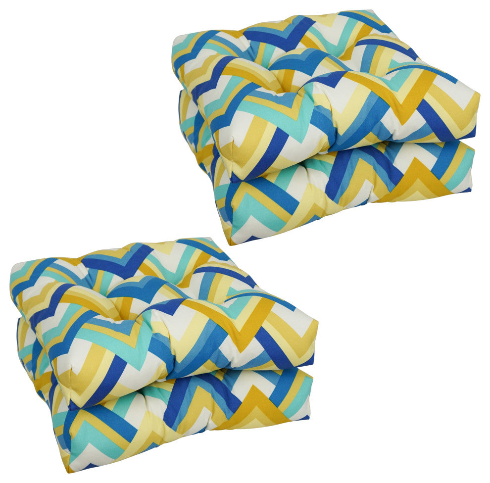 19" Squared Outdoor Tufted Dining Chair Cushions, Set of 4, Resort Cornsilk