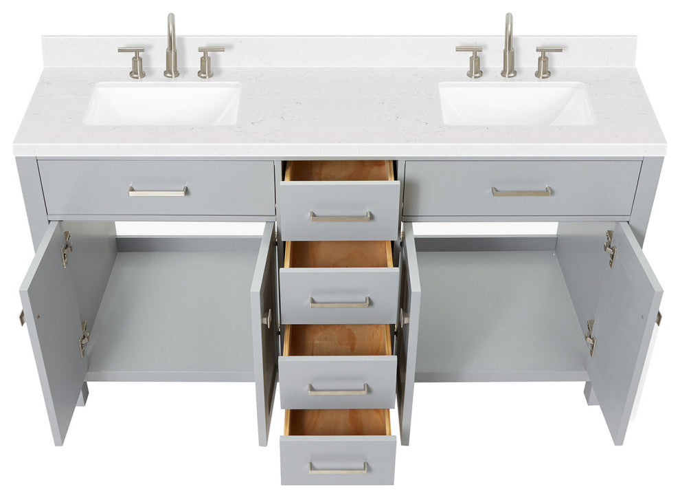 Ariel Bristol 60" Double Rectangle Sink Bathroom Vanity, Carrara Quartz