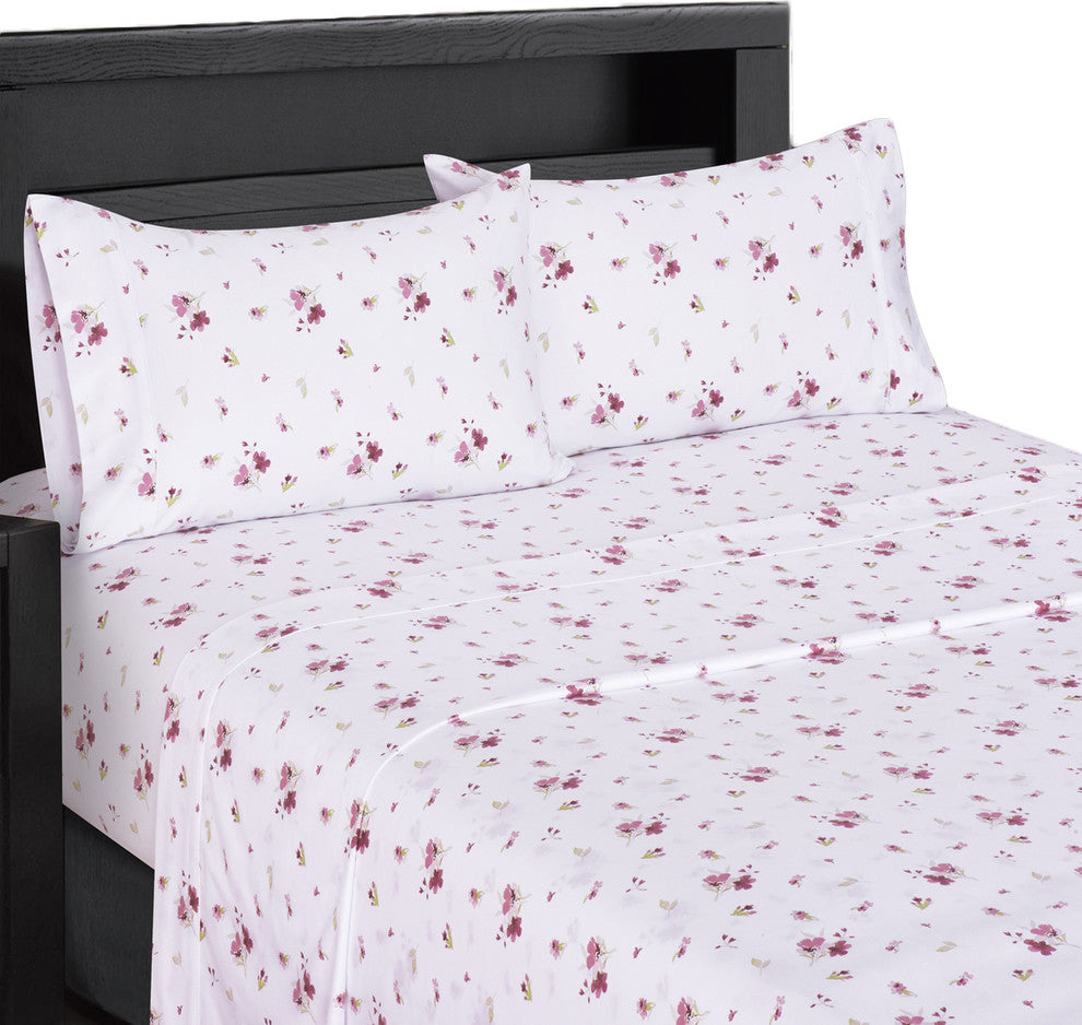 Zahra 100% Cotton Printed Sateen Bed Sheet Set, Full