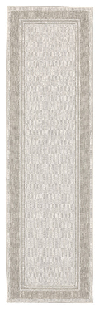 Parlan Solid Border Indoor-Outdoor Area Rug, Ivory, 1'10"x7'3"