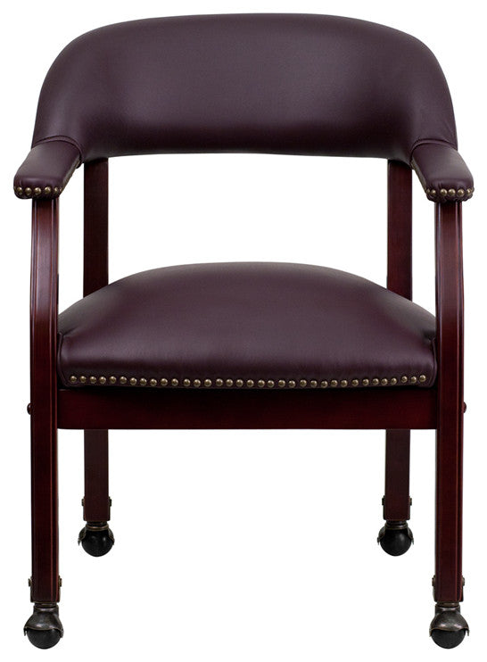 Burgundy Top Grain Leather Conference Chair With Casters