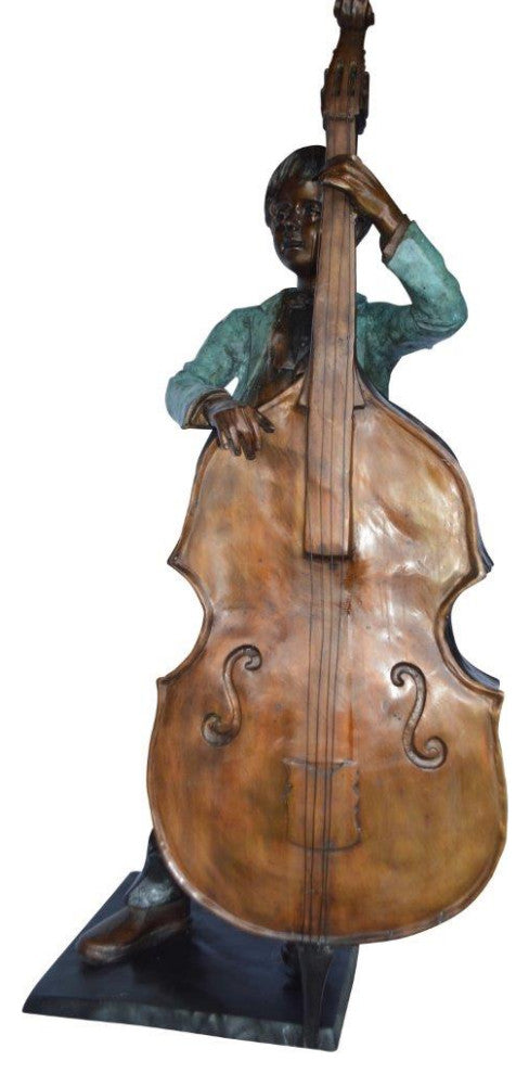 Boy playing cello large bronze statue -  Size: 19"L x 22"W x 59"H.