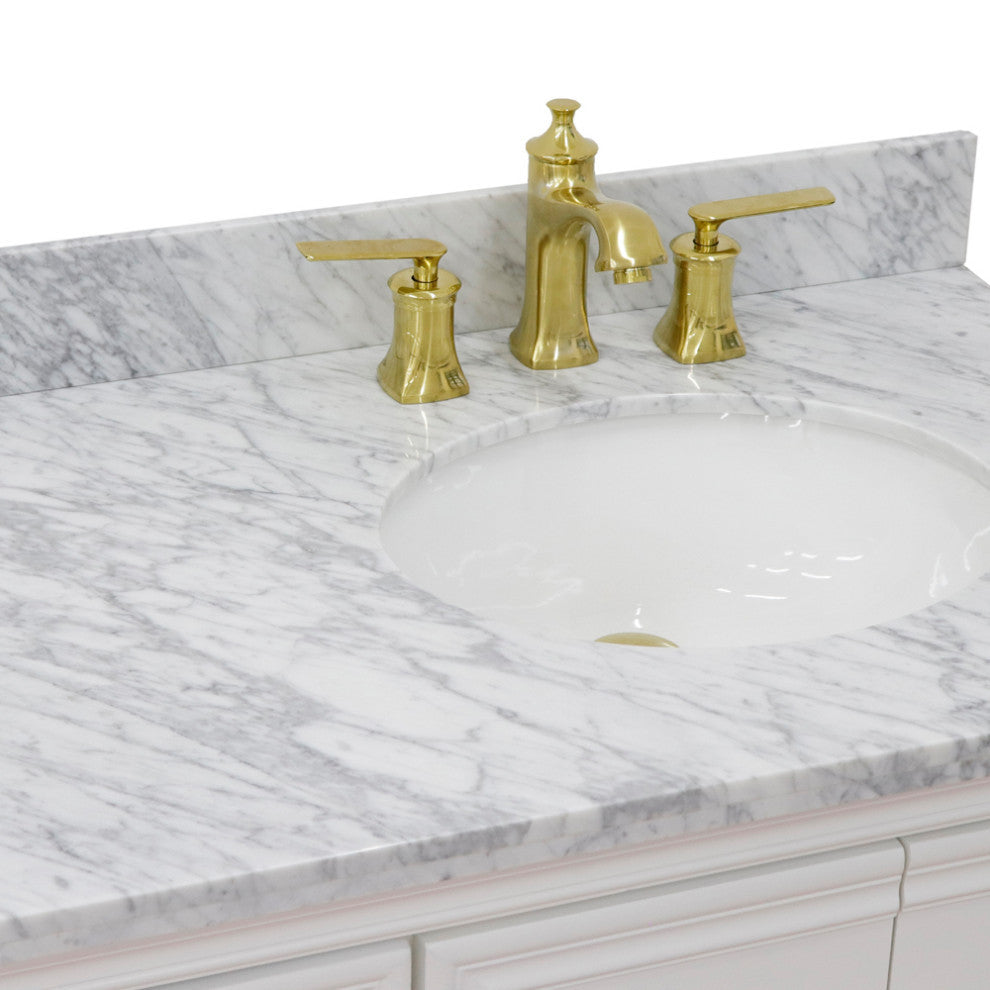 37" Single Vanity, White Finish With White Carrara