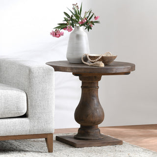 Carolina Reclaimed Pine Round End Table, Rustic Brown