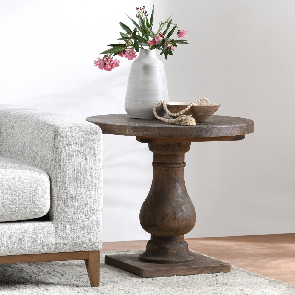 Carolina Reclaimed Pine Round End Table, Rustic Brown