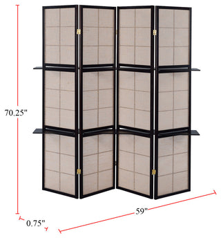 4 Panel Screen with 4-Shelf, Tan and Cappuccino