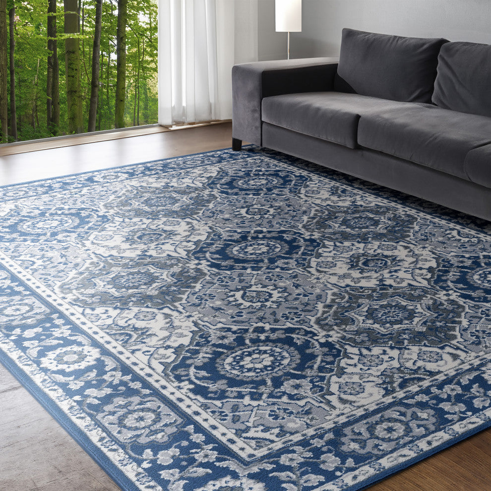 Newcomb Traditional Oriental Navy Rectangle Area Rug, 5'x7'