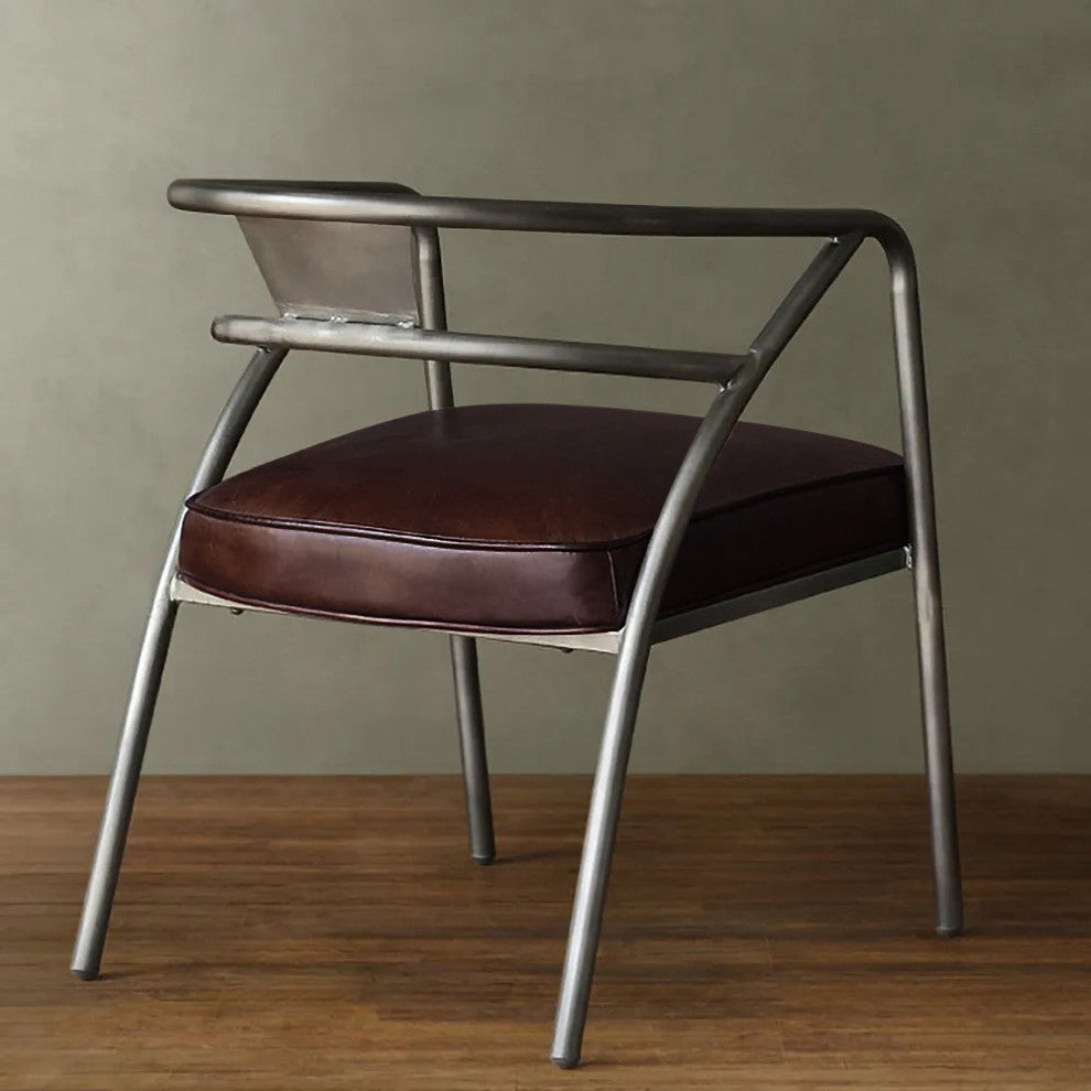 Industrial Gray and Brown Dining Chair Upholstered Curved Back Chairs (Set of 2)