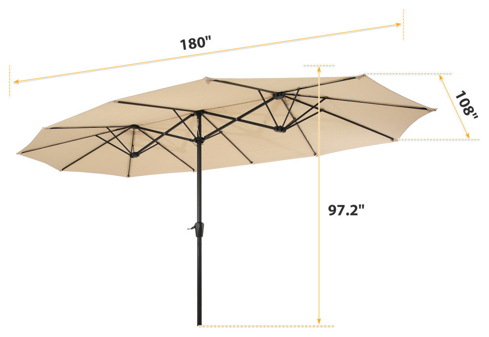 15'x9' Steel Double-Sided Rectangular Outdoor Market Patio Umbrella, Beige