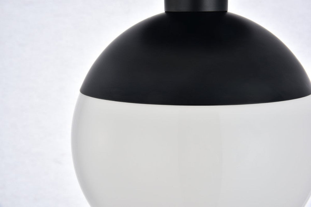 Midcentury Modern Black And Frosted White 1-Light <br>Flush Mount