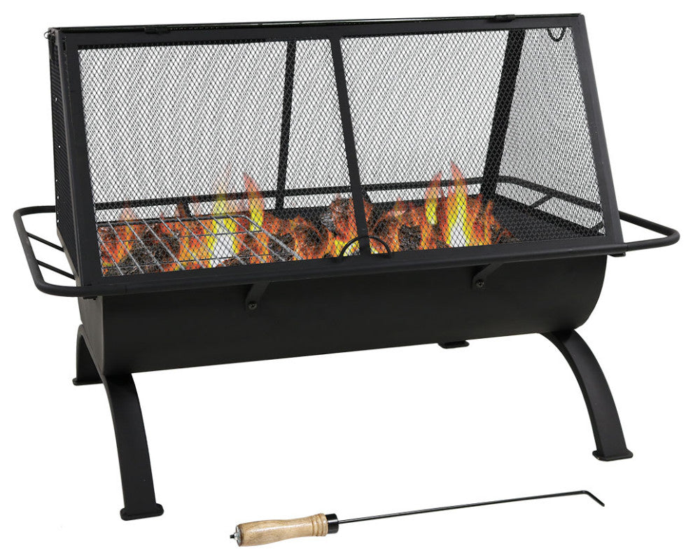 Sunnydaze Northland Grill Fire Pit With Spark Screen and Vinyl Cover, 36"