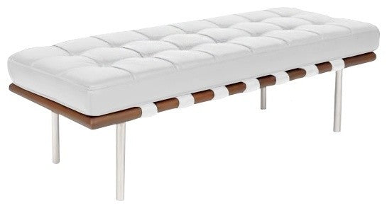 Sevilla Leather 3, Seater Bench, White Leather, Walnut Frame