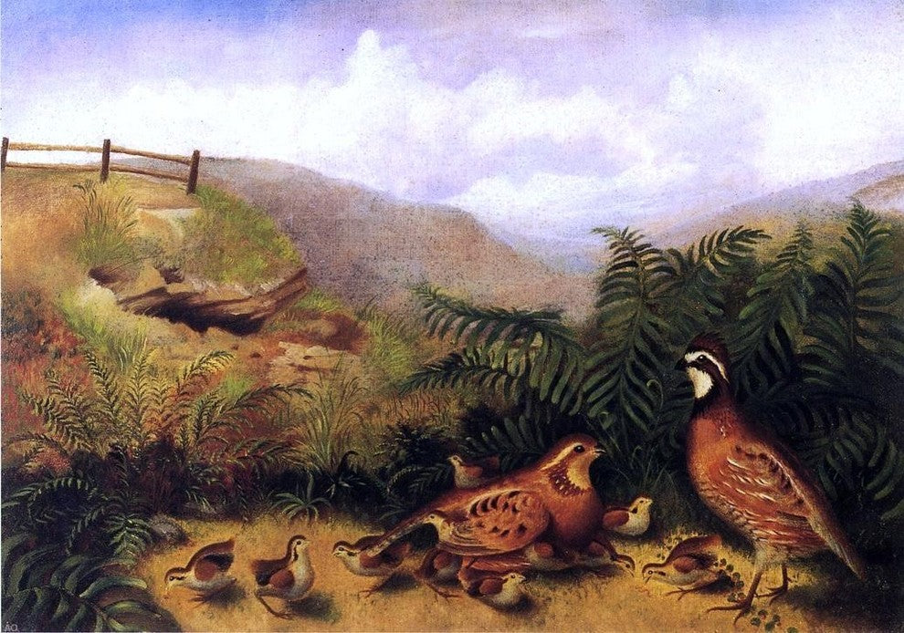 Rubens Peale Landscape with Quail, Cock  Hen and Chickens Gallery Wrap Canvas