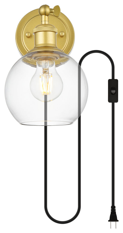1 Light Brass And Clear Plug, Wall Sconce