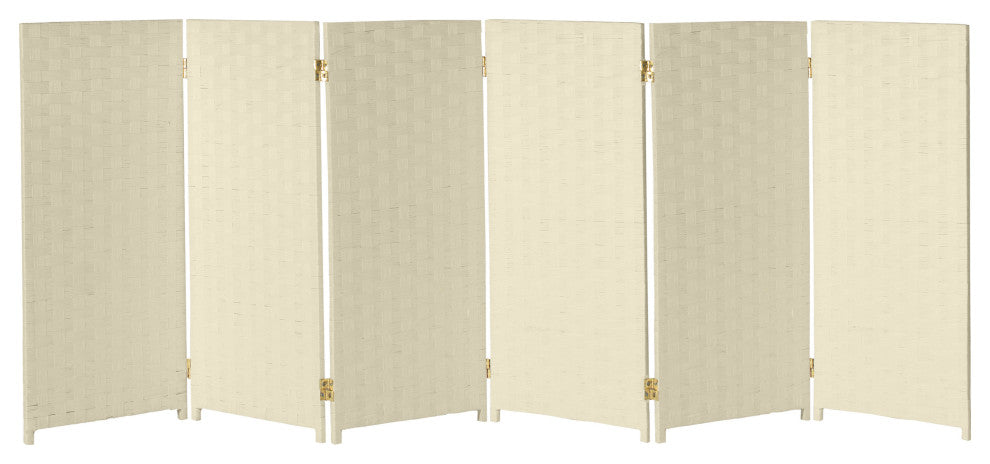 3 ft. Short Woven Fiber Room Divider 6 Panel Cream