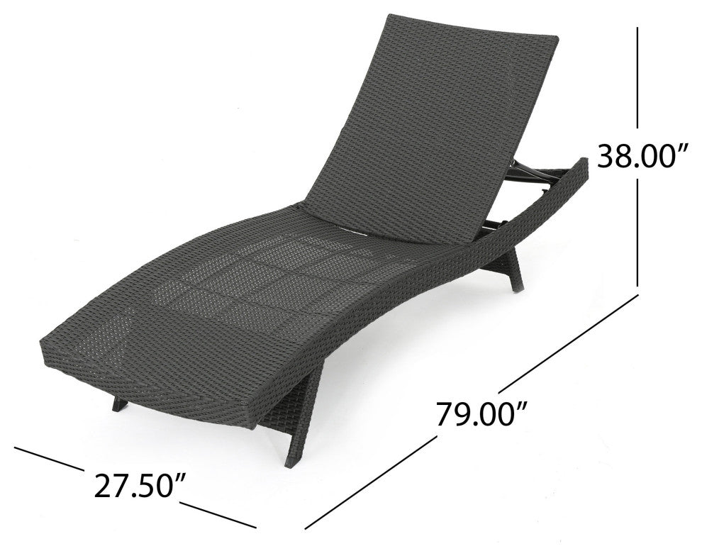 GDF Studio 2-Piece Olivia Outdoor Gray Wicker Chaise Lounge and Table Set